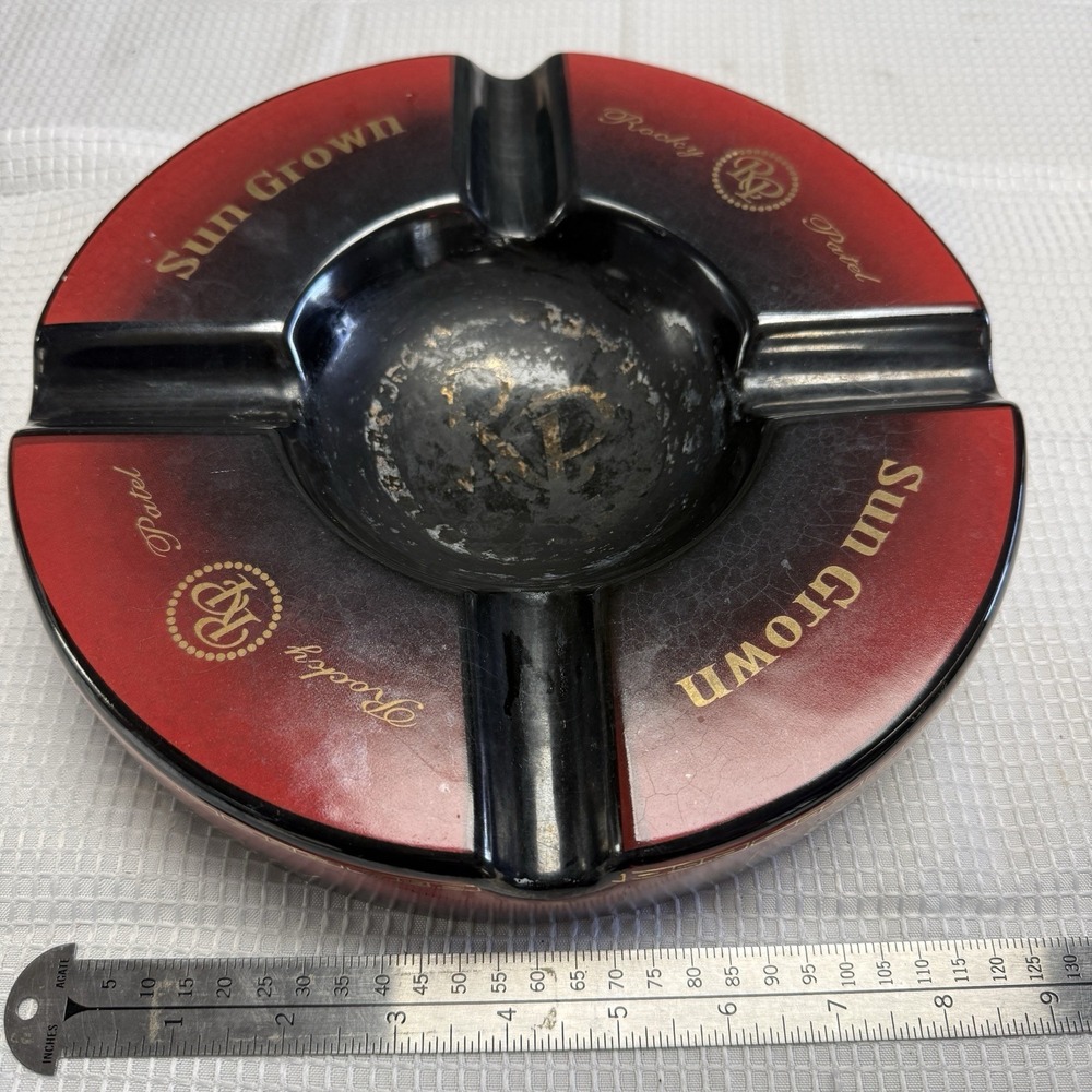Rocky Patel Sun Grown Round Ceramic Cigar Ashtray Red Black‎ Gold Hard To Find